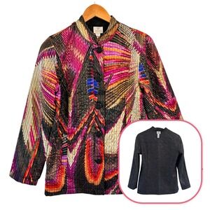 Chicos‎ Reversible Quilted Jacket Womens Size 0/S Abstract Art Patchwork Boho